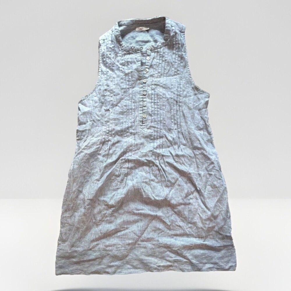 FAHERTY x M Blue White Striped Linen Sleeveless Shift Knee Length Dress